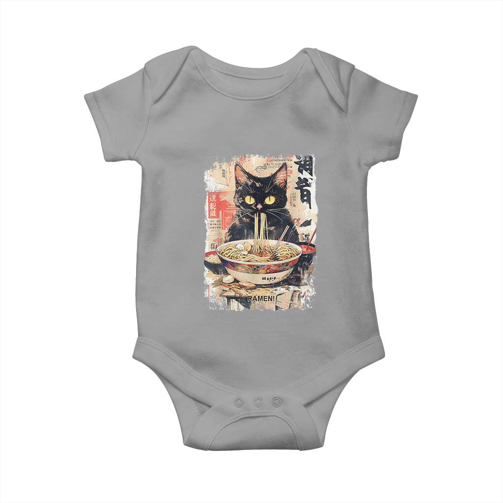Ramen Noodles Black Cat Graphic Baby Onesie Kawaii Retro Japan Y2K Cats Manga Anime TS02 Sport Gray Print Your Wear