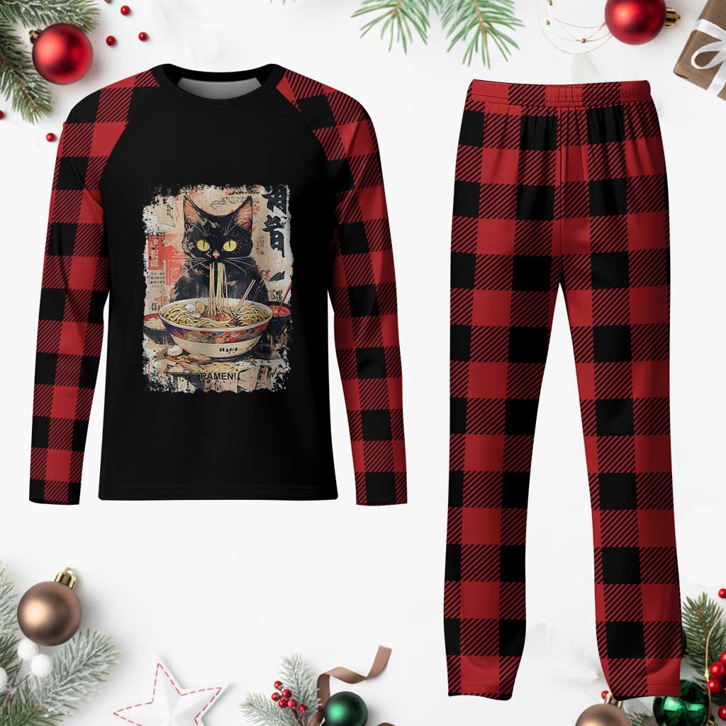 Ramen Noodles Black Cat Graphic Plaid Pajama Set Kawaii Retro Japan Y2K Cats Manga Anime TS02 Buffalo Plaid Print Your Wear