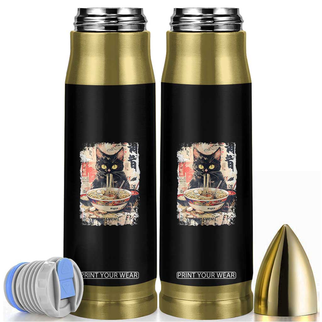 Ramen Noodles Black Cat Graphic Bullet Tumbler Kawaii Retro Japan Y2K Cats Manga Anime TS02 Black Print Your Wear