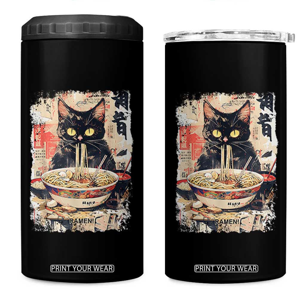 Ramen Noodles Black Cat Graphic 4 in 1 Can Cooler Tumbler Kawaii Retro Japan Y2K Cats Manga Anime TS02 One Size: 16 oz Black Print Your Wear