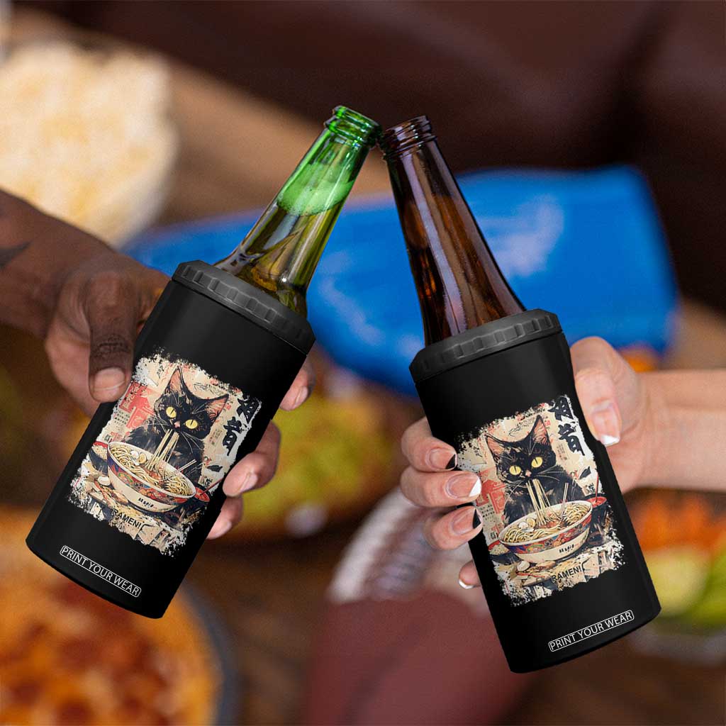 Ramen Noodles Black Cat Graphic 4 in 1 Can Cooler Tumbler Kawaii Retro Japan Y2K Cats Manga Anime TS02 Print Your Wear