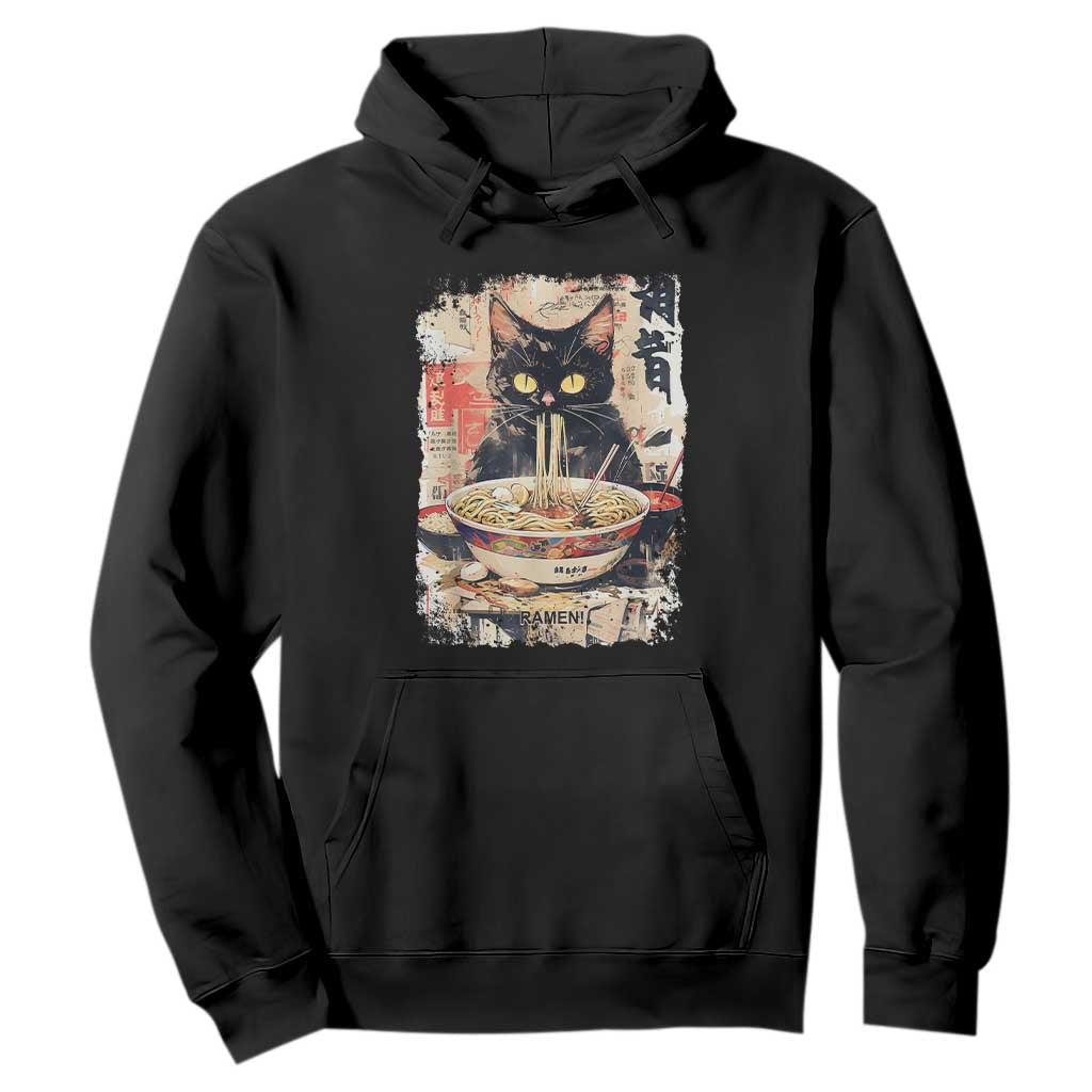 Ramen Noodles Black Cat Graphic Hoodie Kawaii Retro Japan Y2K Cats Manga Anime TS02 Black Print Your Wear