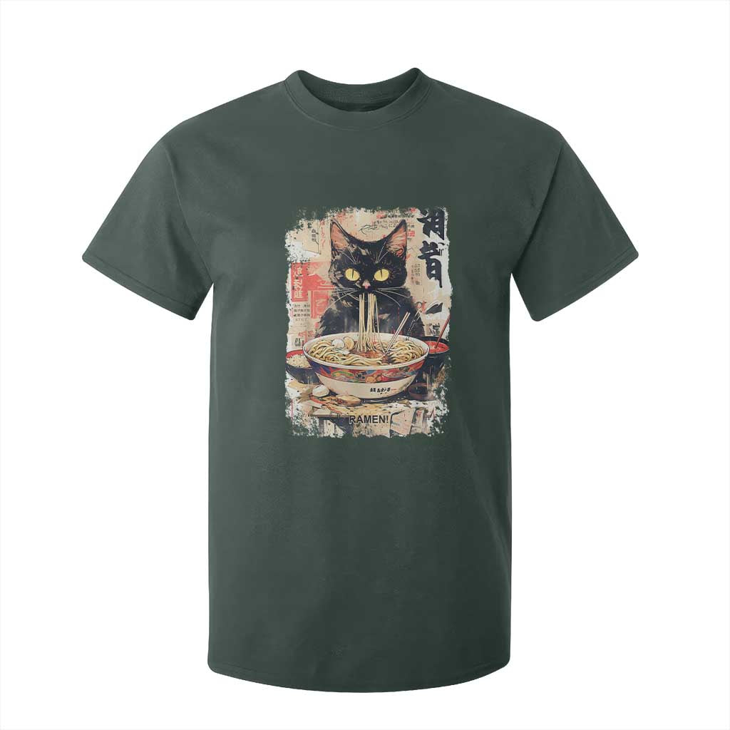 Ramen Noodles Black Cat Graphic T Shirt For Kid Kawaii Retro Japan Y2K Cats Manga Anime TS02 Dark Forest Green Print Your Wear