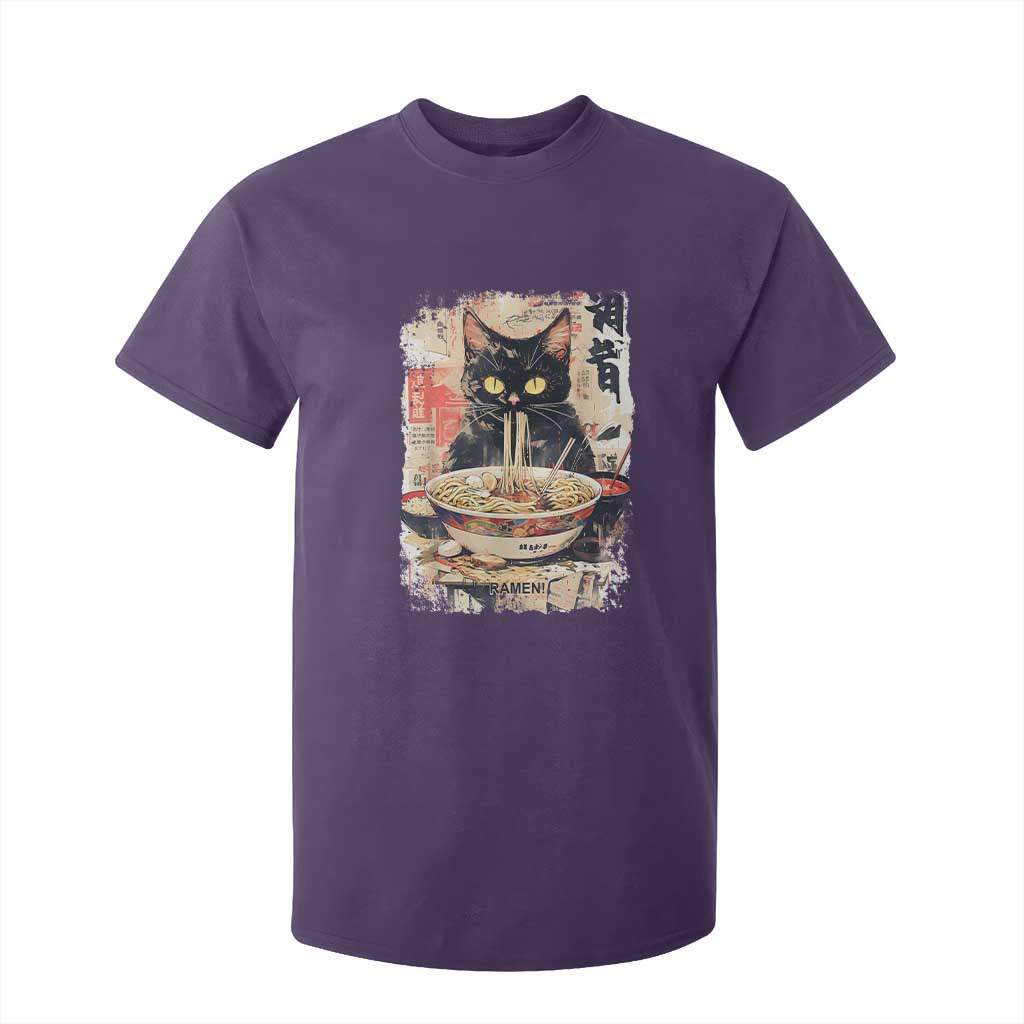 Ramen Noodles Black Cat Graphic T Shirt For Kid Kawaii Retro Japan Y2K Cats Manga Anime TS02 Purple Print Your Wear