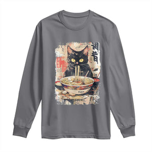 Ramen Noodles Black Cat Graphic Long Sleeve Shirt Kawaii Retro Japan Y2K Cats Manga Anime TS02 Charcoal Print Your Wear
