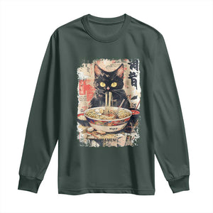 Ramen Noodles Black Cat Graphic Long Sleeve Shirt Kawaii Retro Japan Y2K Cats Manga Anime TS02 Dark Forest Green Print Your Wear