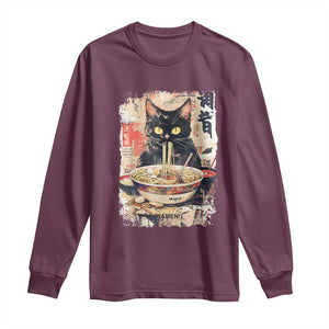 Ramen Noodles Black Cat Graphic Long Sleeve Shirt Kawaii Retro Japan Y2K Cats Manga Anime TS02 Maroon Print Your Wear