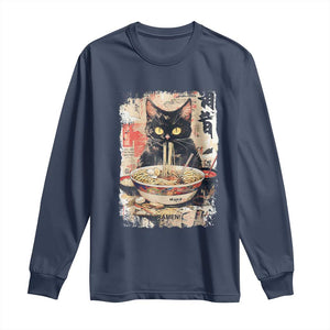 Ramen Noodles Black Cat Graphic Long Sleeve Shirt Kawaii Retro Japan Y2K Cats Manga Anime TS02 Navy Print Your Wear