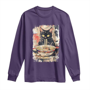 Ramen Noodles Black Cat Graphic Long Sleeve Shirt Kawaii Retro Japan Y2K Cats Manga Anime TS02 Purple Print Your Wear