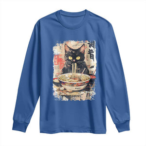 Ramen Noodles Black Cat Graphic Long Sleeve Shirt Kawaii Retro Japan Y2K Cats Manga Anime TS02 Royal Blue Print Your Wear