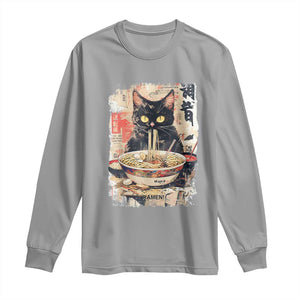 Ramen Noodles Black Cat Graphic Long Sleeve Shirt Kawaii Retro Japan Y2K Cats Manga Anime TS02 Sport Gray Print Your Wear