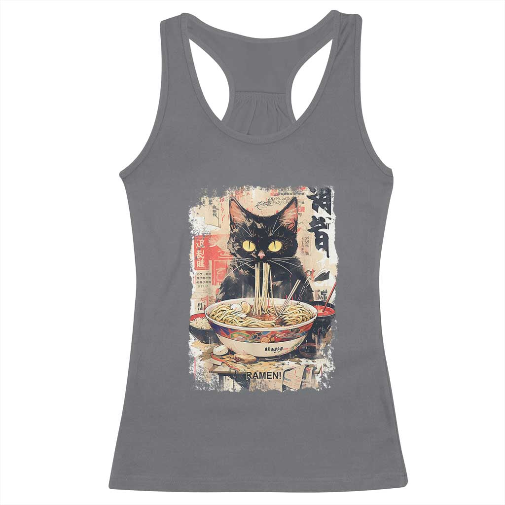 Ramen Noodles Black Cat Graphic Racerback Tank Top Kawaii Retro Japan Y2K Cats Manga Anime TS02 Charcoal Print Your Wear