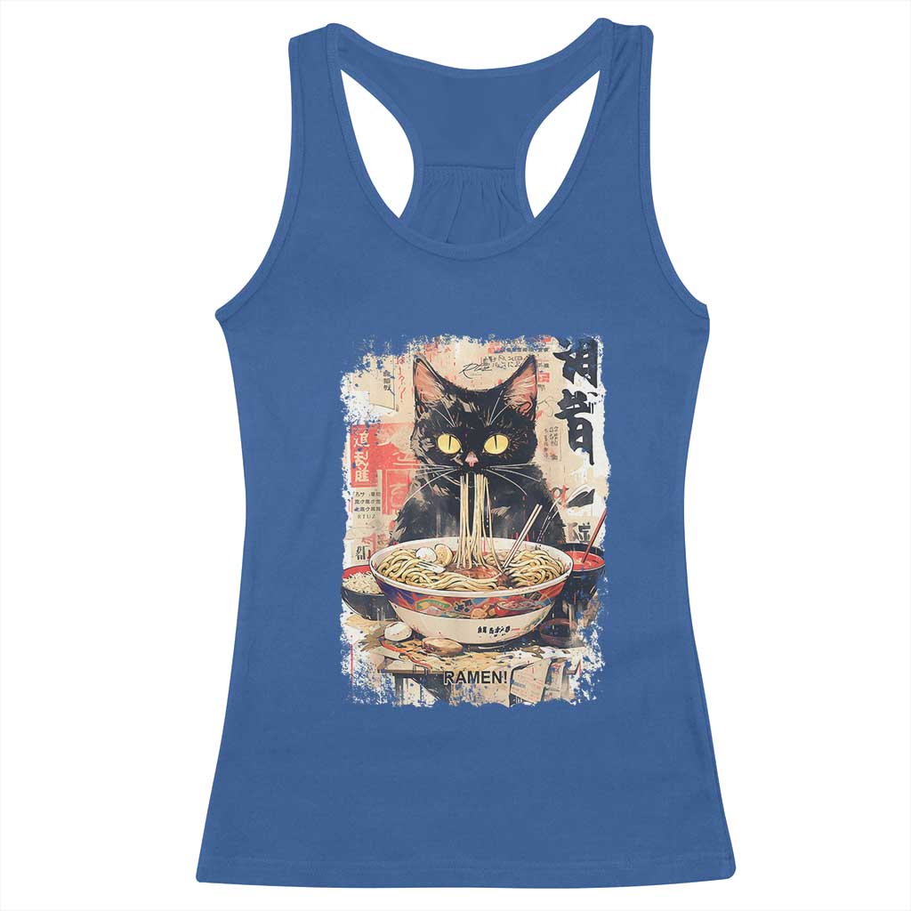 Ramen Noodles Black Cat Graphic Racerback Tank Top Kawaii Retro Japan Y2K Cats Manga Anime TS02 Royal Blue Print Your Wear