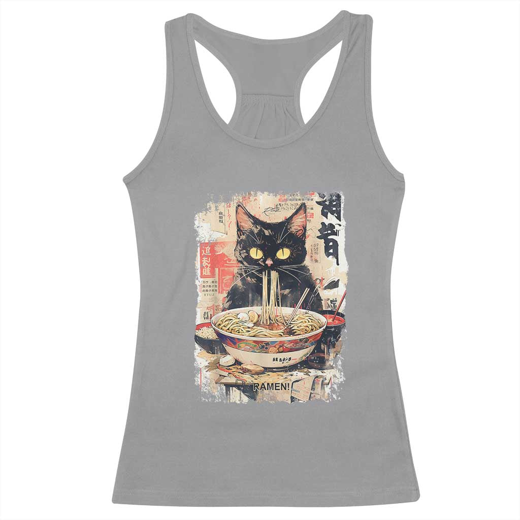 Ramen Noodles Black Cat Graphic Racerback Tank Top Kawaii Retro Japan Y2K Cats Manga Anime TS02 Sport Gray Print Your Wear