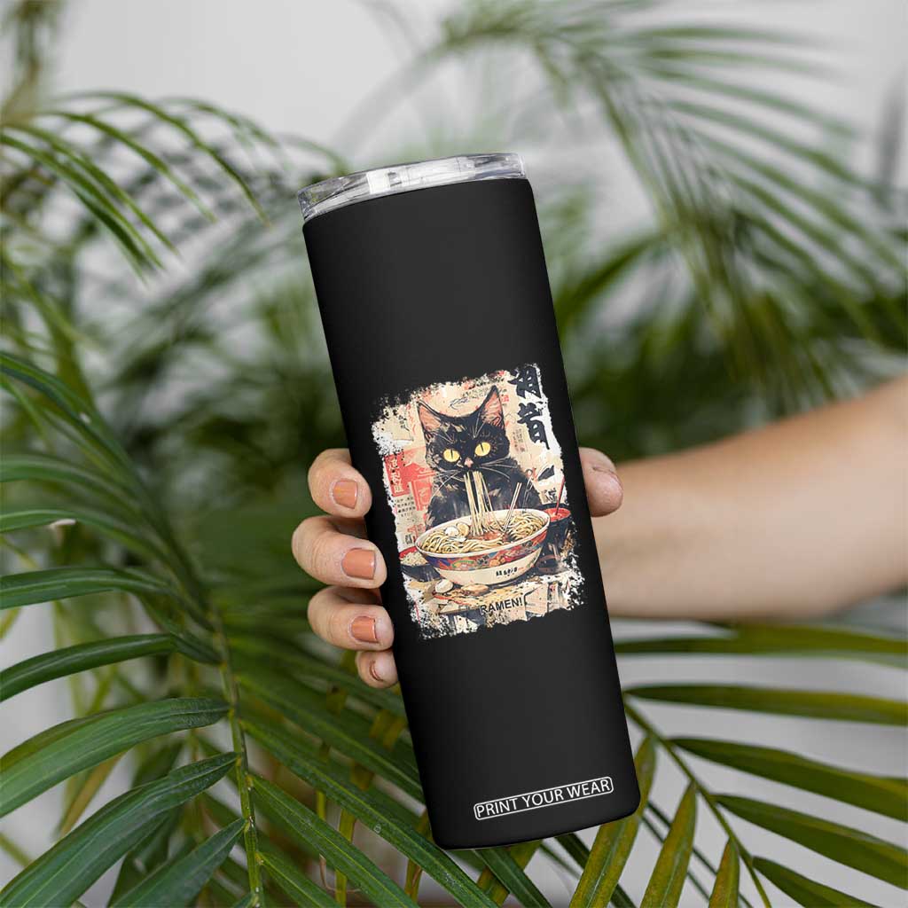 Ramen Noodles Black Cat Graphic Skinny Tumbler Kawaii Retro Japan Y2K Cats Manga Anime TS02 Print Your Wear