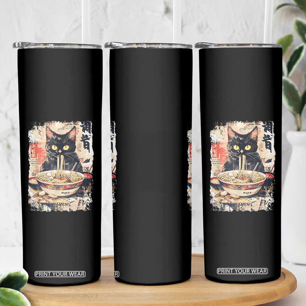 Ramen Noodles Black Cat Graphic Skinny Tumbler Kawaii Retro Japan Y2K Cats Manga Anime TS02 Print Your Wear