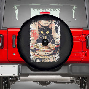 Ramen Noodles Black Cat Graphic Spare Tire Cover Kawaii Retro Japan Y2K Cats Manga Anime TS02 Black Print Your Wear