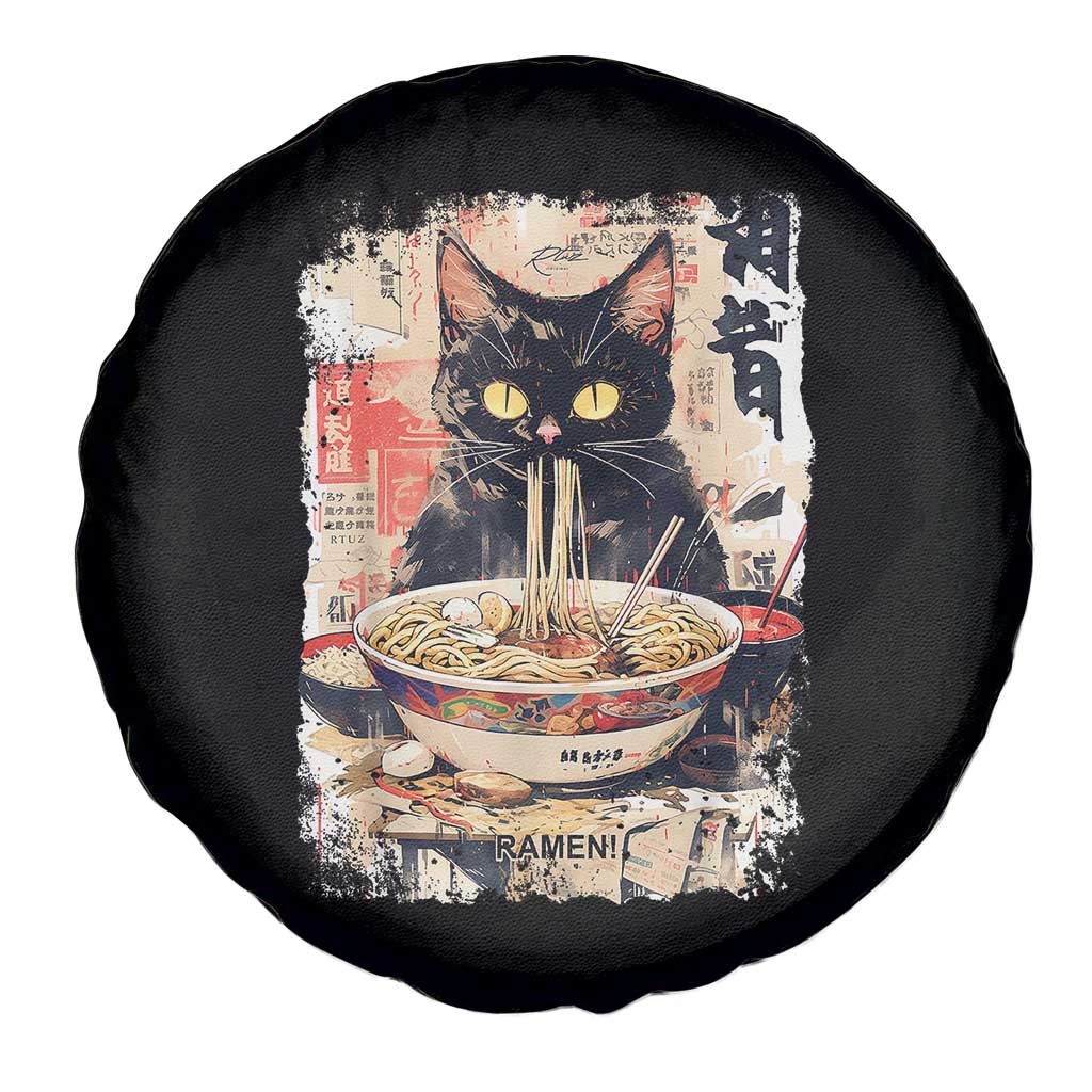 Ramen Noodles Black Cat Graphic Spare Tire Cover Kawaii Retro Japan Y2K Cats Manga Anime TS02 Print Your Wear