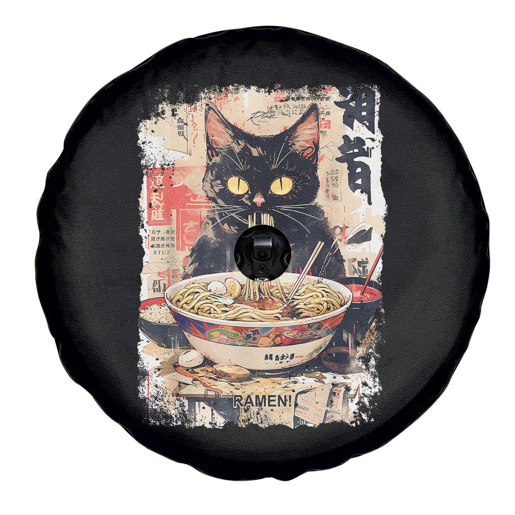 Ramen Noodles Black Cat Graphic Spare Tire Cover Kawaii Retro Japan Y2K Cats Manga Anime TS02 Print Your Wear
