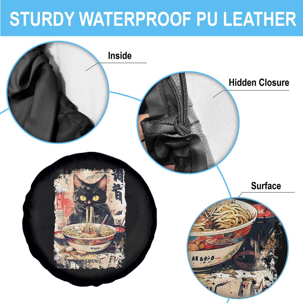 Ramen Noodles Black Cat Graphic Spare Tire Cover Kawaii Retro Japan Y2K Cats Manga Anime TS02 Print Your Wear