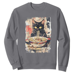 Ramen Noodles Black Cat Graphic Sweatshirt Kawaii Retro Japan Y2K Cats Manga Anime TS02 Charcoal Print Your Wear