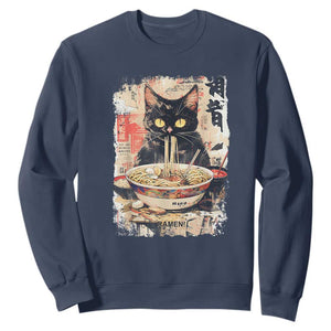 Ramen Noodles Black Cat Graphic Sweatshirt Kawaii Retro Japan Y2K Cats Manga Anime TS02 Navy Print Your Wear