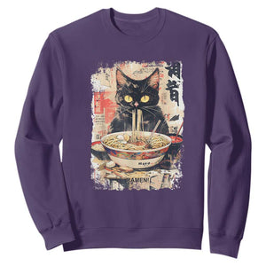 Ramen Noodles Black Cat Graphic Sweatshirt Kawaii Retro Japan Y2K Cats Manga Anime TS02 Purple Print Your Wear
