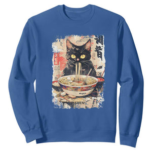 Ramen Noodles Black Cat Graphic Sweatshirt Kawaii Retro Japan Y2K Cats Manga Anime TS02 Royal Blue Print Your Wear