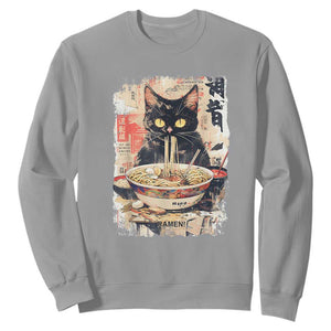 Ramen Noodles Black Cat Graphic Sweatshirt Kawaii Retro Japan Y2K Cats Manga Anime TS02 Sport Gray Print Your Wear