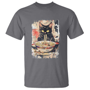Ramen Noodles Black Cat Graphic T Shirt Kawaii Retro Japan Y2K Cats Manga Anime TS02 Charcoal Print Your Wear