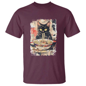 Ramen Noodles Black Cat Graphic T Shirt Kawaii Retro Japan Y2K Cats Manga Anime TS02 Maroon Print Your Wear