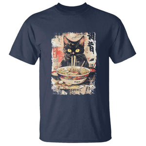 Ramen Noodles Black Cat Graphic T Shirt Kawaii Retro Japan Y2K Cats Manga Anime TS02 Navy Print Your Wear