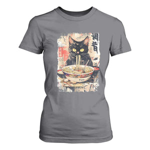 Ramen Noodles Black Cat Graphic T Shirt For Women Kawaii Retro Japan Y2K Cats Manga Anime TS02 Charcoal Print Your Wear