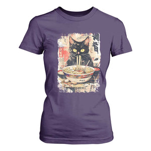Ramen Noodles Black Cat Graphic T Shirt For Women Kawaii Retro Japan Y2K Cats Manga Anime TS02 Purple Print Your Wear