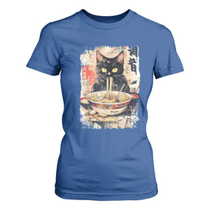 Ramen Noodles Black Cat Graphic T Shirt For Women Kawaii Retro Japan Y2K Cats Manga Anime TS02 Royal Blue Print Your Wear