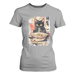 Ramen Noodles Black Cat Graphic T Shirt For Women Kawaii Retro Japan Y2K Cats Manga Anime TS02 Sport Gray Print Your Wear
