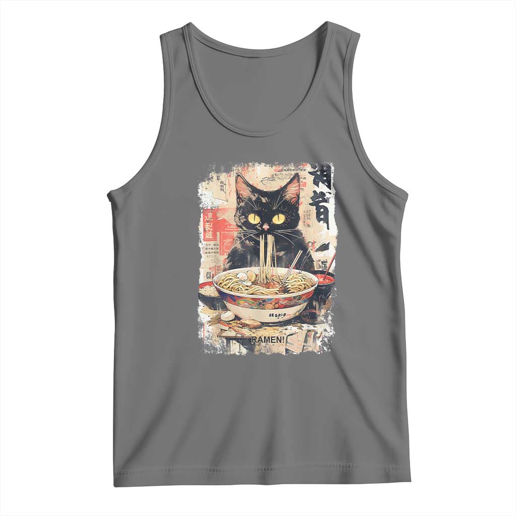 Ramen Noodles Black Cat Graphic Tank Top Kawaii Retro Japan Y2K Cats Manga Anime TS02 Black Heather Print Your Wear