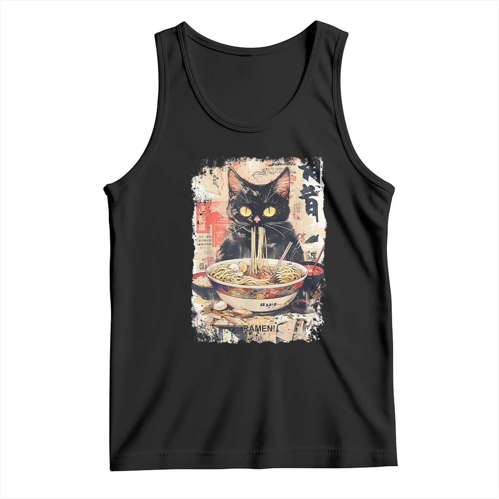 Ramen Noodles Black Cat Graphic Tank Top Kawaii Retro Japan Y2K Cats Manga Anime TS02 Black Print Your Wear