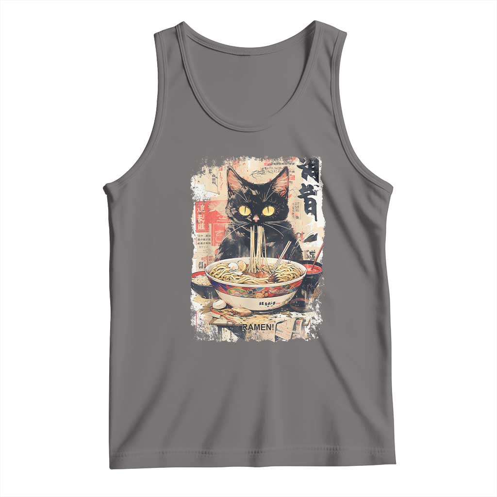 Ramen Noodles Black Cat Graphic Tank Top Kawaii Retro Japan Y2K Cats Manga Anime TS02 Deep Heather Print Your Wear