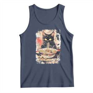 Ramen Noodles Black Cat Graphic Tank Top Kawaii Retro Japan Y2K Cats Manga Anime TS02 Navy Print Your Wear
