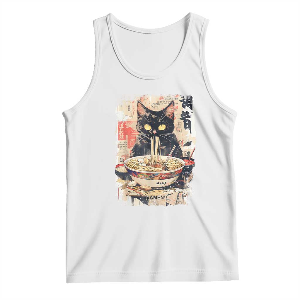 Ramen Noodles Black Cat Graphic Tank Top Kawaii Retro Japan Y2K Cats Manga Anime TS02 White Print Your Wear