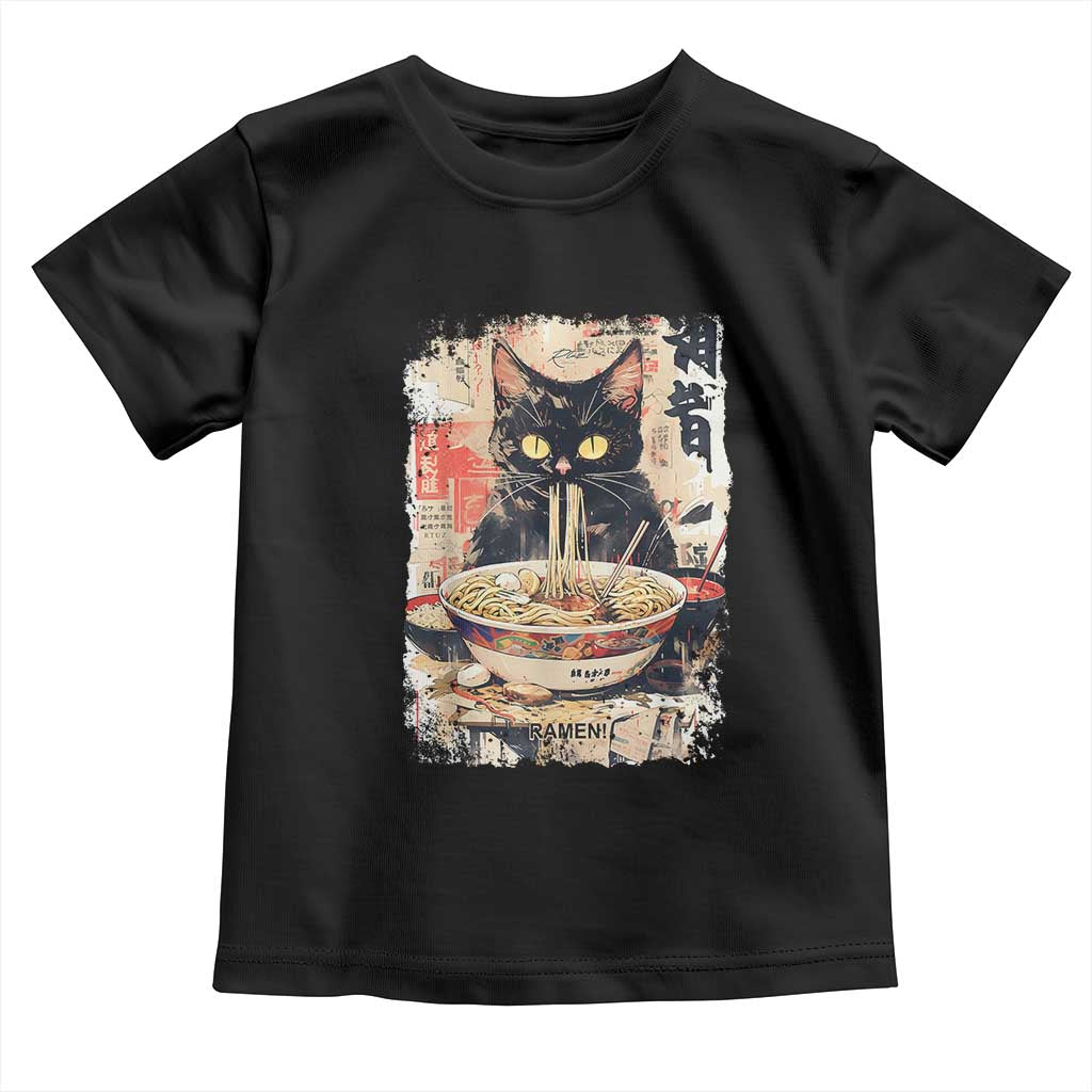 Ramen Noodles Black Cat Graphic Toddler T Shirt Kawaii Retro Japan Y2K Cats Manga Anime TS02 Black Print Your Wear