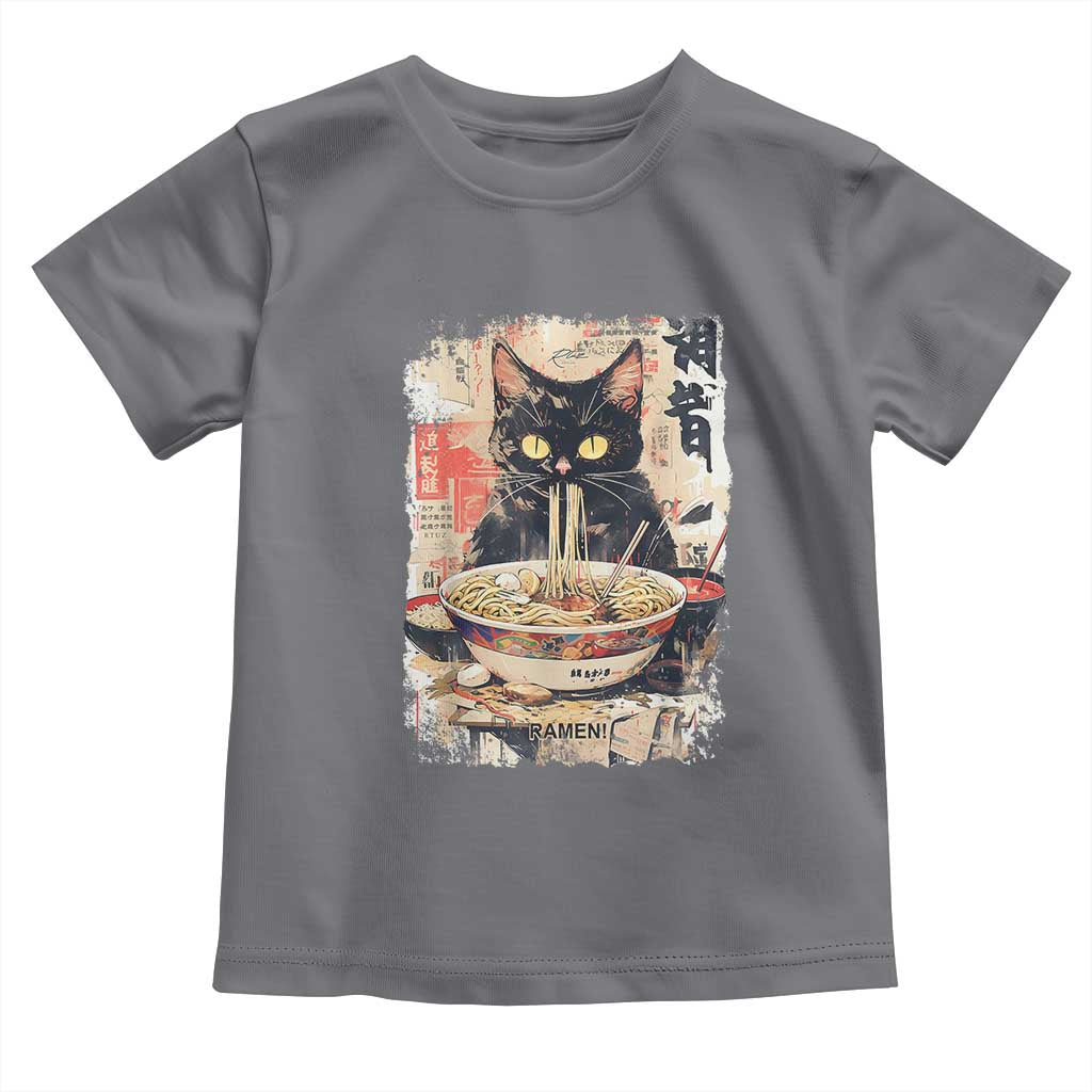 Ramen Noodles Black Cat Graphic Toddler T Shirt Kawaii Retro Japan Y2K Cats Manga Anime TS02 Charcoal Print Your Wear