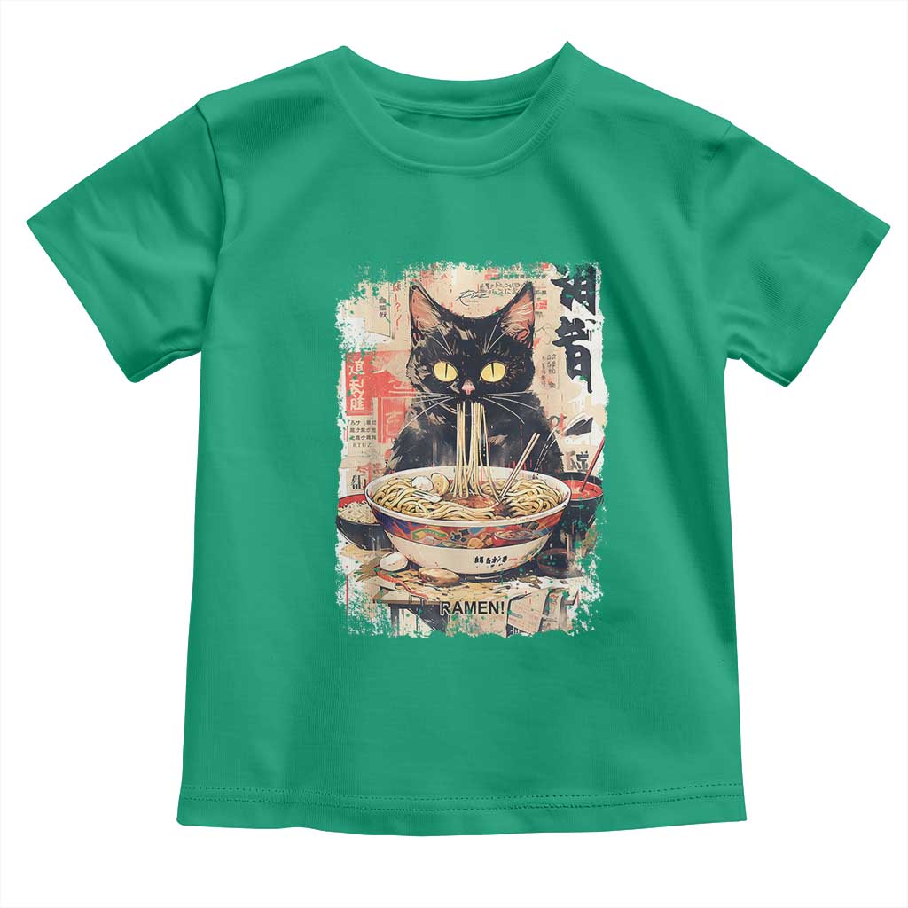 Ramen Noodles Black Cat Graphic Toddler T Shirt Kawaii Retro Japan Y2K Cats Manga Anime TS02 Irish Green Print Your Wear