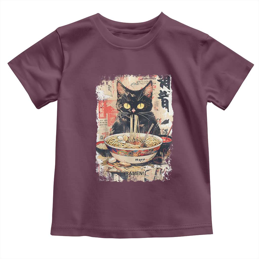Ramen Noodles Black Cat Graphic Toddler T Shirt Kawaii Retro Japan Y2K Cats Manga Anime TS02 Maroon Print Your Wear