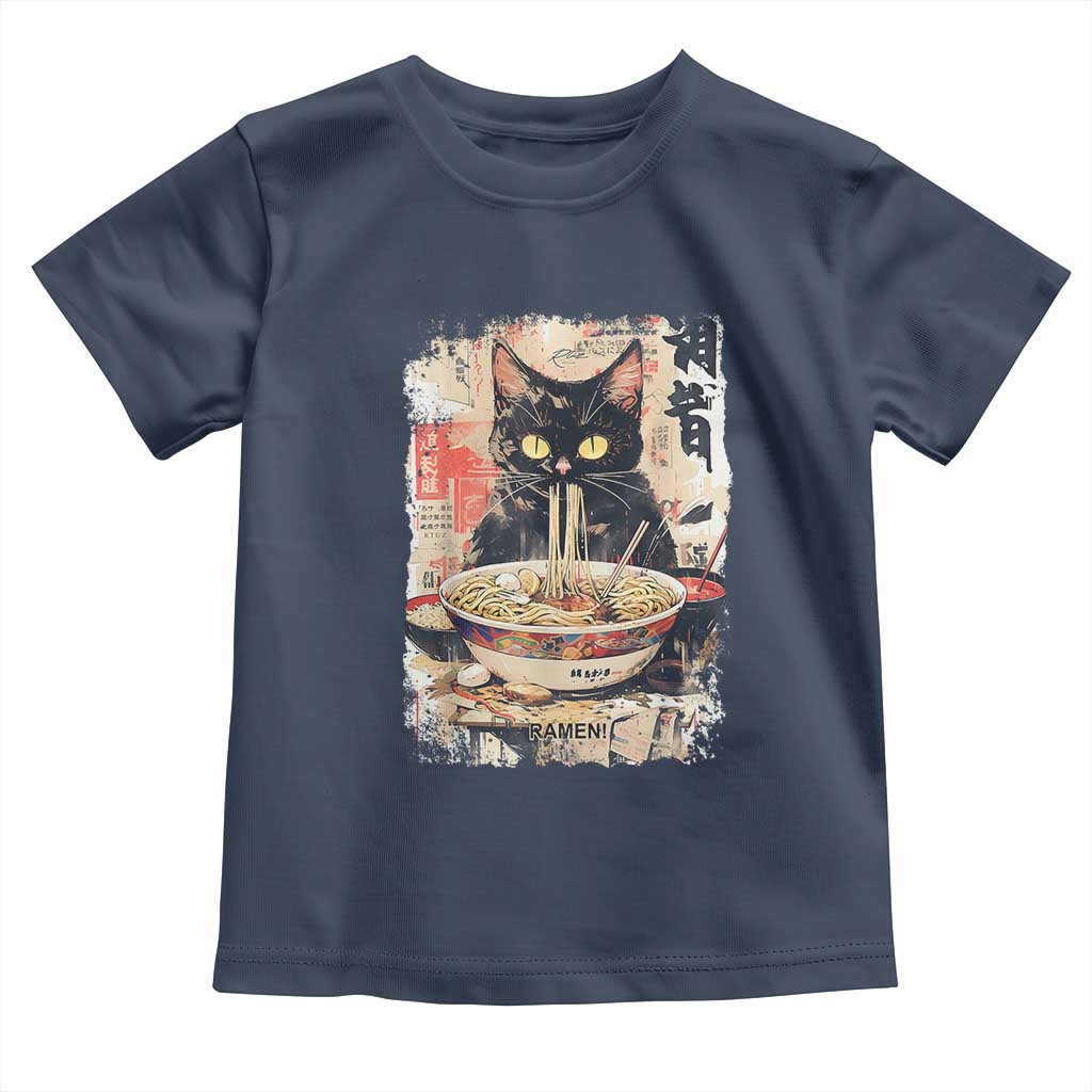Ramen Noodles Black Cat Graphic Toddler T Shirt Kawaii Retro Japan Y2K Cats Manga Anime TS02 Navy Print Your Wear