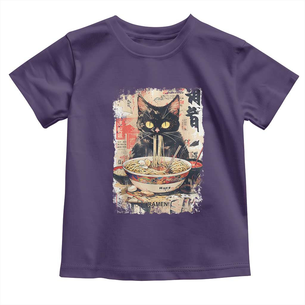 Ramen Noodles Black Cat Graphic Toddler T Shirt Kawaii Retro Japan Y2K Cats Manga Anime TS02 Purple Print Your Wear