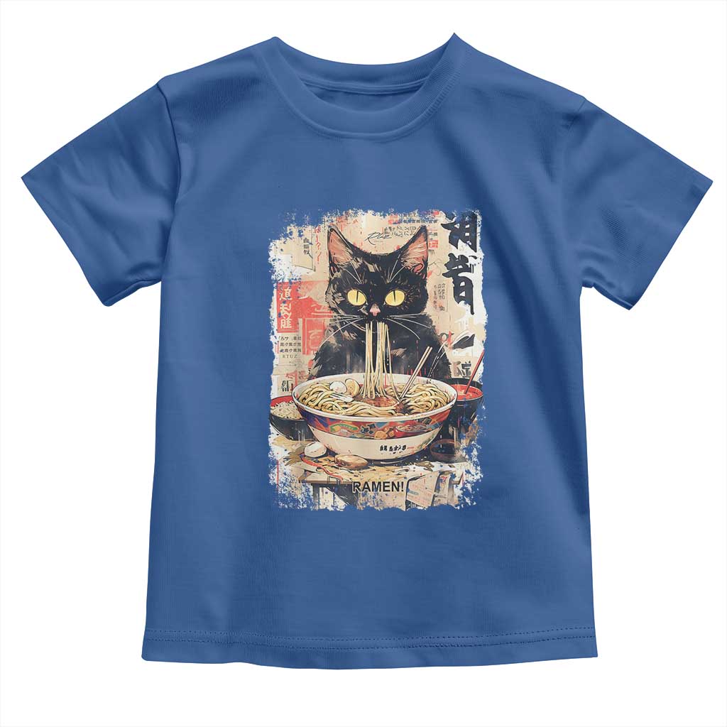 Ramen Noodles Black Cat Graphic Toddler T Shirt Kawaii Retro Japan Y2K Cats Manga Anime TS02 Royal Blue Print Your Wear