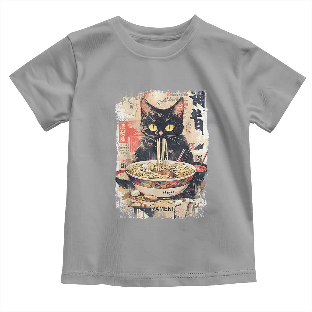 Ramen Noodles Black Cat Graphic Toddler T Shirt Kawaii Retro Japan Y2K Cats Manga Anime TS02 Sport Gray Print Your Wear