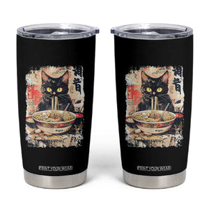 Ramen Noodles Black Cat Graphic Tumbler Cup Kawaii Retro Japan Y2K Cats Manga Anime TS02 Black Print Your Wear